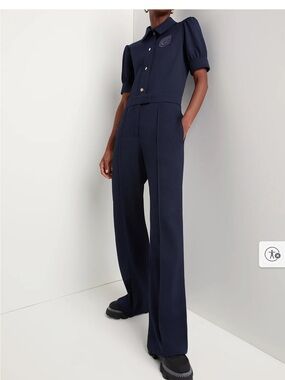 Lacoste Navy Short-Sleeve Wide-Leg Jumpsuit